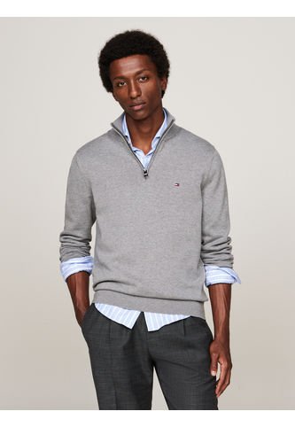 Saco Gris Tejido Con Cuello Perkins Y Cremallera Tommy Hilfiger Tommy Hilfiger