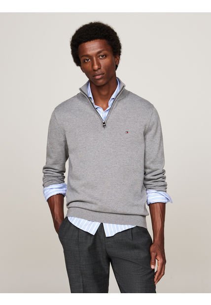 Saco Gris Tejido Con Cuello Perkins Y Cremallera Tommy Hilfiger