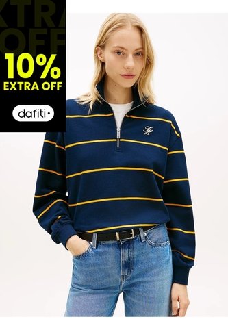 Saco Azul Tejido De Felpa Con Cremallera De Un Cuarto Y Logo Tommy Hilfiger Tommy Hilfiger
