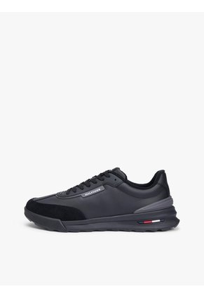 Tenis Negro Retro Runner En Mezcla De Cuero Tommy Hilfiger