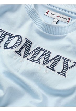 Camiseta Con Logo De Rayas Náuticas Niña Celeste Tommy Hilfiger