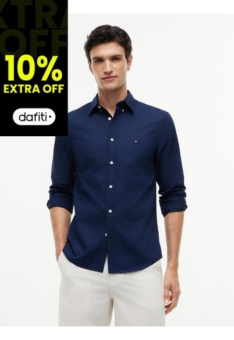 Camisa Azul Oscuro Flex Poplin De Corte Slim Tommy Hilfiger Tommy Hilfiger