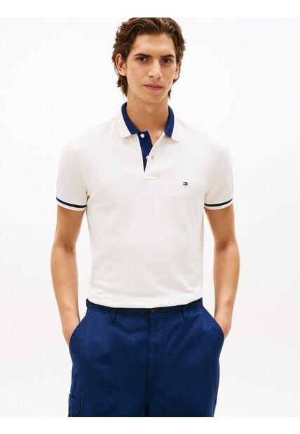 Polo Blanco De Corte Regular Con Ribeteado Tommy Hilfiger