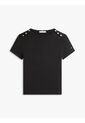 Camiseta Negra Slim De Cuello Barco Con Botones Tommy Hilfiger de Tommy Hilfiger