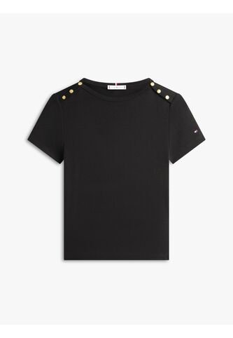 Camiseta Negra Slim De Cuello Barco Con Botones Tommy Hilfiger Tommy Hilfiger