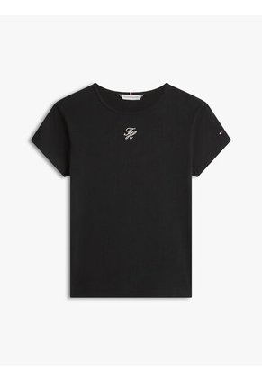 Camiseta Negra De Punto Con Logo Texturizado Tommy Hilfiger