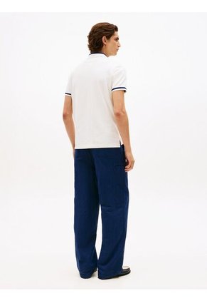 Polo Blanco De Corte Regular Con Ribeteado Tommy Hilfiger