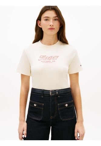 Camiseta Blanca De Punto Interlock Con Logo Tommy Hilfiger Tommy Hilfiger