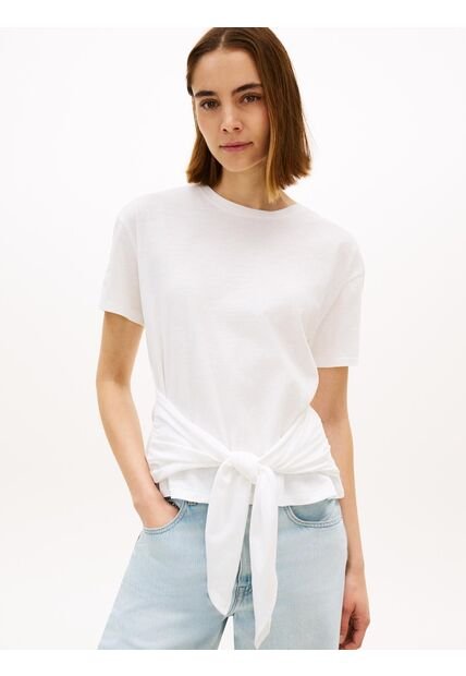 Camiseta Blanca Texturizada Amplia Con Lazo Tommy Hilfiger