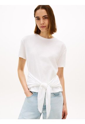 Camiseta Blanca Texturizada Amplia Con Lazo Tommy Hilfiger