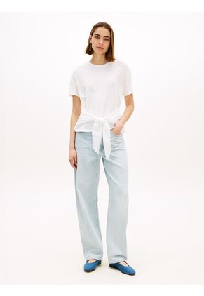 Camiseta Blanca Texturizada Amplia Con Lazo Tommy Hilfiger