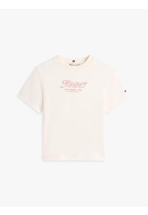 Camiseta Blanca De Punto Interlock Con Logo Tommy Hilfiger