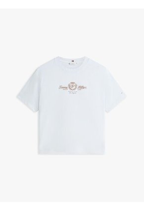 Camiseta Azul Amplia Con Logo Y Escudo Bordado Tommy Hilfiger