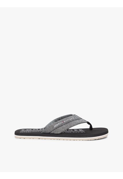 Sandalias Negro De Jacquard En Chambray De Puro Lino Tommy Hilfiger