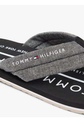 Sandalias Negro De Jacquard En Chambray De Puro Lino Tommy Hilfiger