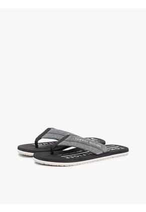 Sandalias Negro De Jacquard En Chambray De Puro Lino Tommy Hilfiger