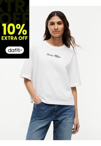Camiseta Blanca Amplia De Cuello Redondo Con Logo Tommy Hilfiger Tommy Hilfiger