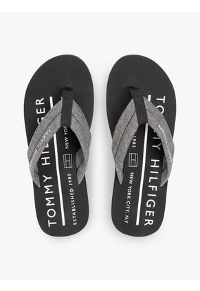 Sandalias Negro De Jacquard En Chambray De Puro Lino Tommy Hilfiger
