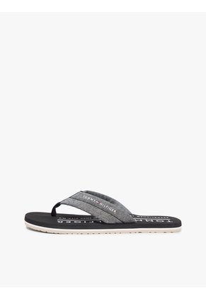 Sandalias Negro De Jacquard En Chambray De Puro Lino Tommy Hilfiger