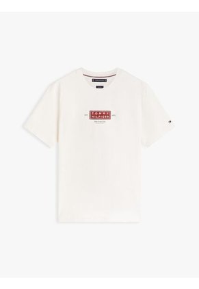 Camiseta Blanca De Punto Con Cuello Redondo Y Logo Tommy Hilfiger