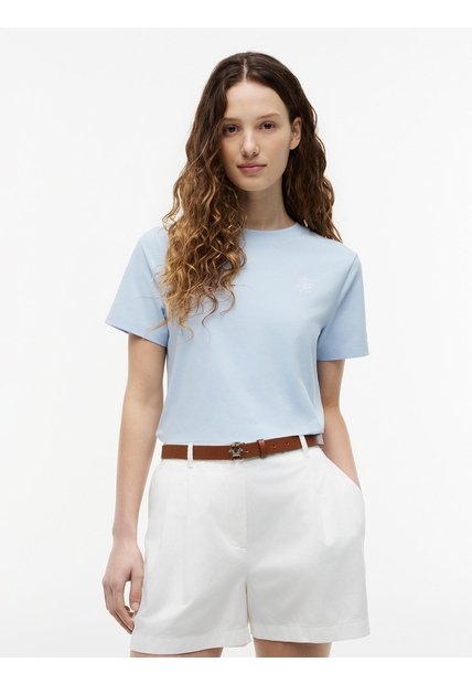 Camiseta Celeste De Cuello Redondo Con Logo Bordado Tommy Hilfiger