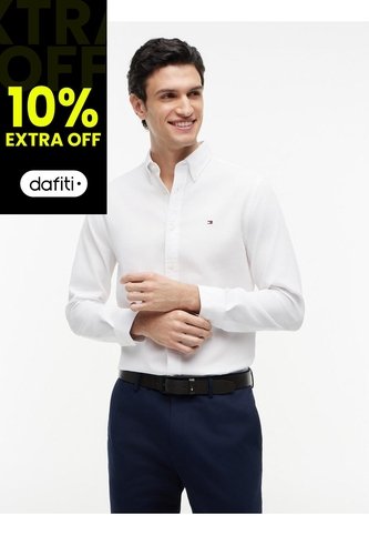 Camisa Blanca De Corte Regular Manga Larga Con Tejido Dobby Tommy Hilfiger Tommy Hilfiger