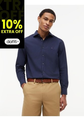 Camisa Azul De Corte Regular En Popelín Lavado Tommy Hilfiger Tommy Hilfiger