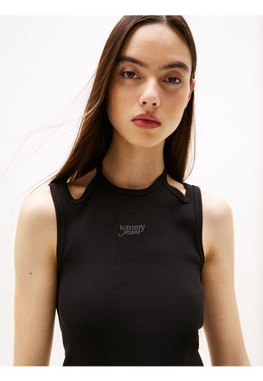 Camiseta Negra Sin Mangas Con Cuello Halter Tommy Jeans