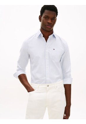Camisa Azul De Rayas Anchas Con Corte Regular Tommy Hilfiger