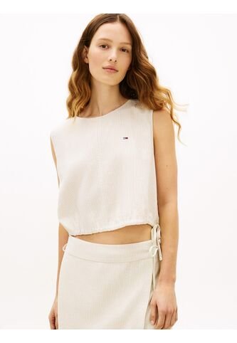 Blusa Beige Sin Mangas Con Lazada En Mezcla De Lino Tommy Jeans Tommy Hilfiger