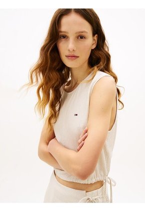 Blusa Beige Sin Mangas Con Lazada En Mezcla De Lino Tommy Jeans