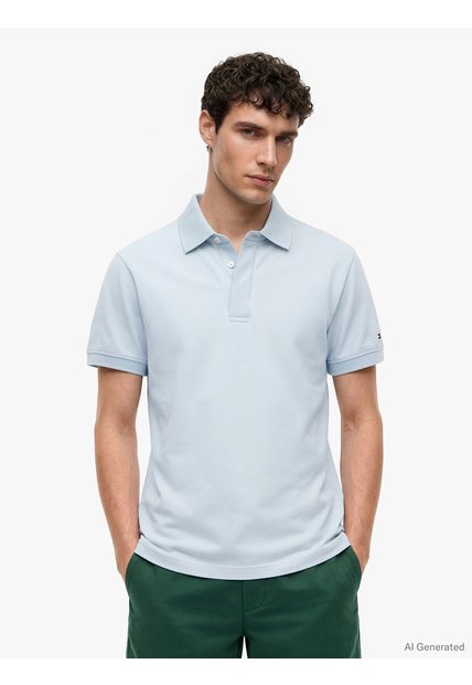 Polo Celeste De Corte Regular Con Tapeta Oculta Tommy Hilfiger