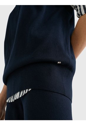 Saco Azul Amplio Manga Corta Con Cuello V Para Mujer Tommy Hilfiger