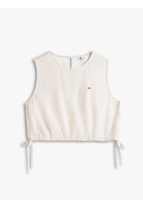 Blusa Beige Sin Mangas Con Lazada En Mezcla De Lino Tommy Jeans