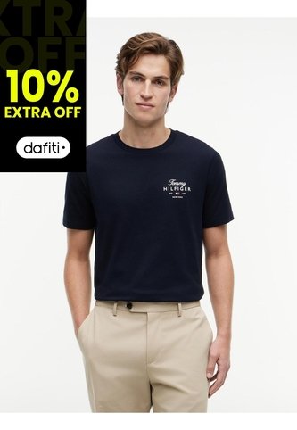 Camiseta Azul De Cuello Redondo De Punto Con Logo Tommy Hilfiger Tommy Hilfiger