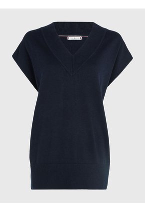 Saco Azul Amplio Manga Corta Con Cuello V Para Mujer Tommy Hilfiger