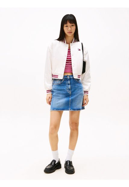 Chaqueta Blanca Bomber De Satén Con Parche Tommy Jeans
