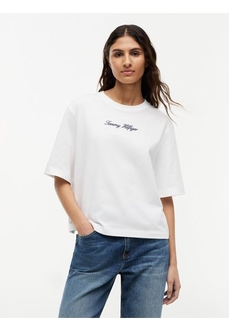 Camiseta Blanca Amplia De Cuello Redondo Con Logo Tommy Hilfiger Tommy Hilfiger