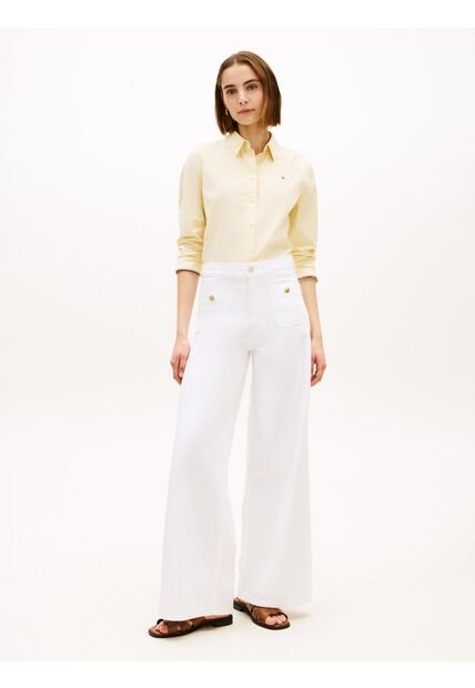 Pantalón Blanco Denim De Talle Alto Con Pierna Ancha Tommy Hilfiger