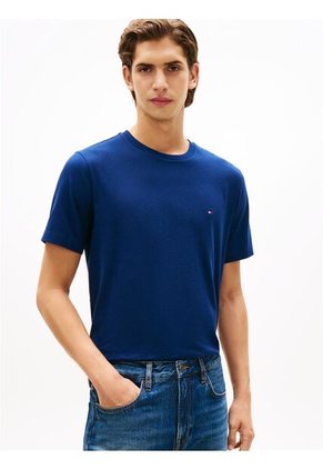 Camiseta Azul De Cuello Redondo Con Logo Bordado Tommy Hilfiger