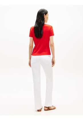 Camiseta Roja Slim De Cuello Barco Con Botones Tommy Hilfiger
