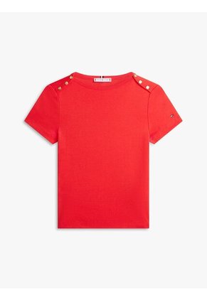 Camiseta Roja Slim De Cuello Barco Con Botones Tommy Hilfiger