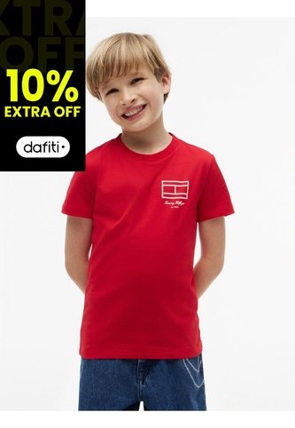 Camiseta Roja Para Niño De Punto Con Contorno Del Logo Tommy Hilfiger Tommy Hilfiger