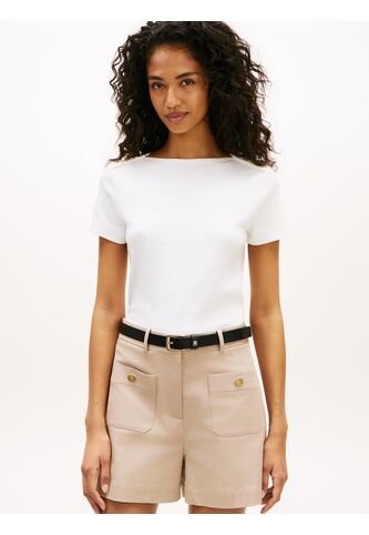 Camiseta Blanca Slim De Cuello Barco Con Botones Tommy Hilfiger Tommy Hilfiger