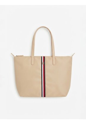 Bolso Beige Tote Con Insignia Tommy Hilfiger