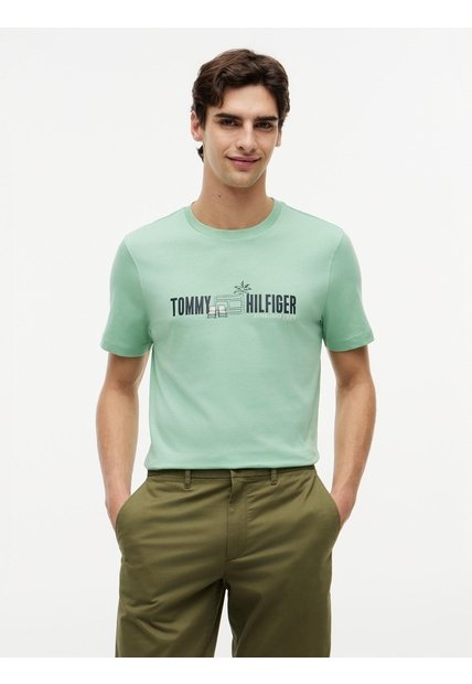 Camiseta Verde De Corte Regular Con Logo Gráfico Tommy Hilfiger