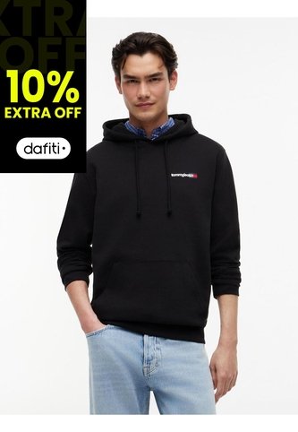 Buzo Negro Con Capota De Corte Regular Con Logo Estampado Tommy Jeans Tommy Hilfiger