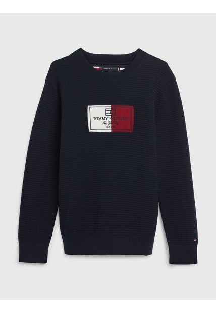 Suéter Niño  De Algodón Orgánico Con Logo Azul Tommy Hilfiger