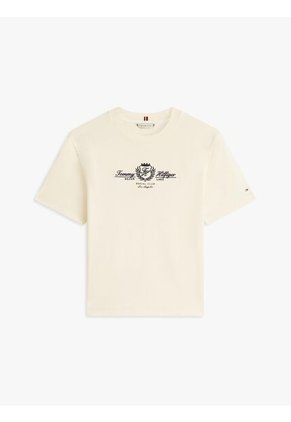 Camiseta Amarilla Amplia Con Logo Y Escudo Bordado Tommy Hilfiger