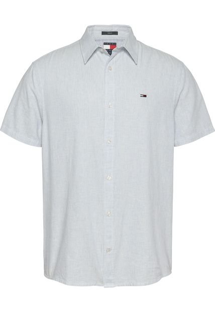 Camisa Azul De Manga Corta En Mezcla De Lino Tommy Jeans